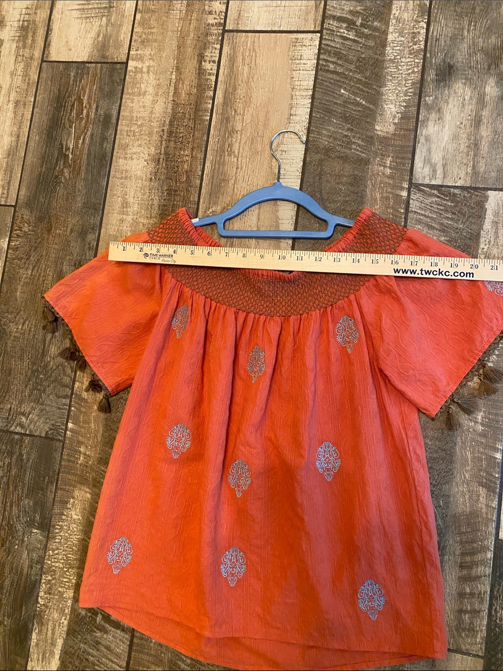 THML Orange Smocked-Neck Tassel Sleeve Blouse - Picture 7 of 11